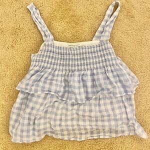 Rebecca Minkoff Light Blue Gingham Smocked Ruffle Cami